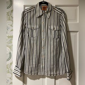 Tory Burch Blue/ White Stripe Button Down w/ Gold Buttons $60
